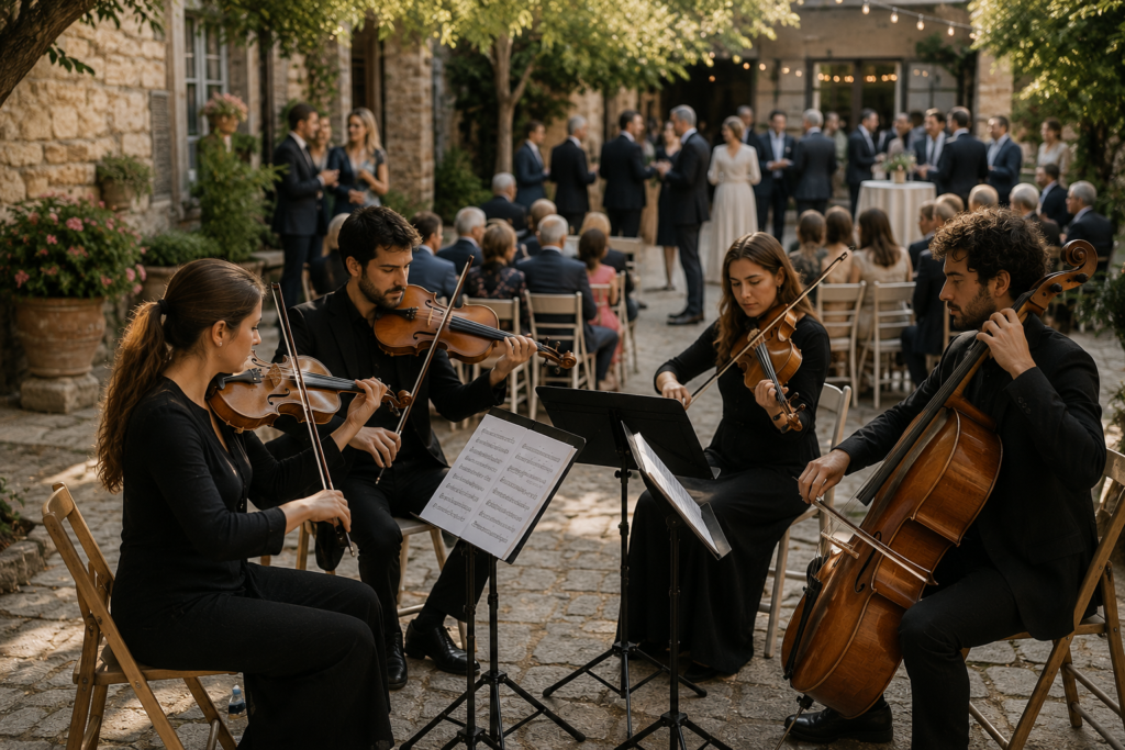 Ensemble de cámara tocando música en directo en un evento